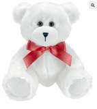 white plush bear with red ribbon