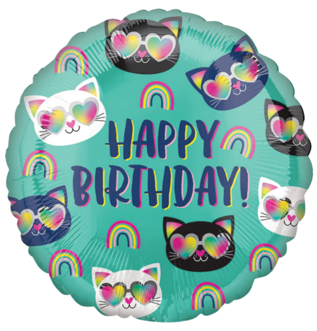 18" Cool Kitty Rainbow Birthday