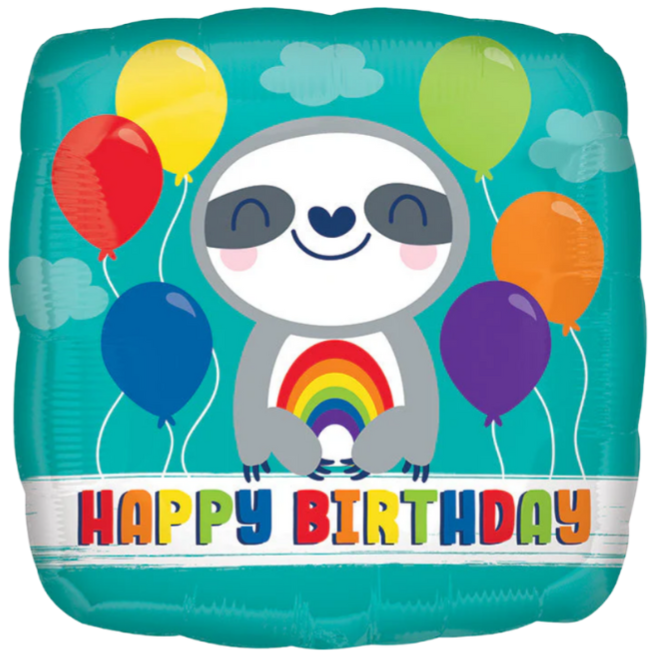 18" Happy Birthday Sloth with Rainbow