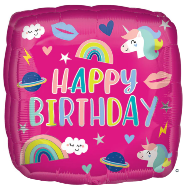 18" Birthday Unicorn Trendy Icons