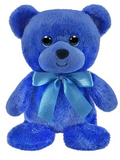 Blue teddy bear with a bow on a white background