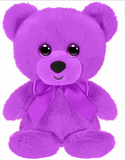 Purple teddy bear with a bow on a white background