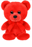 Red teddy bear with a bow on a white background