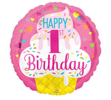 18" Happy Birthday 1st Girl Ice Cream