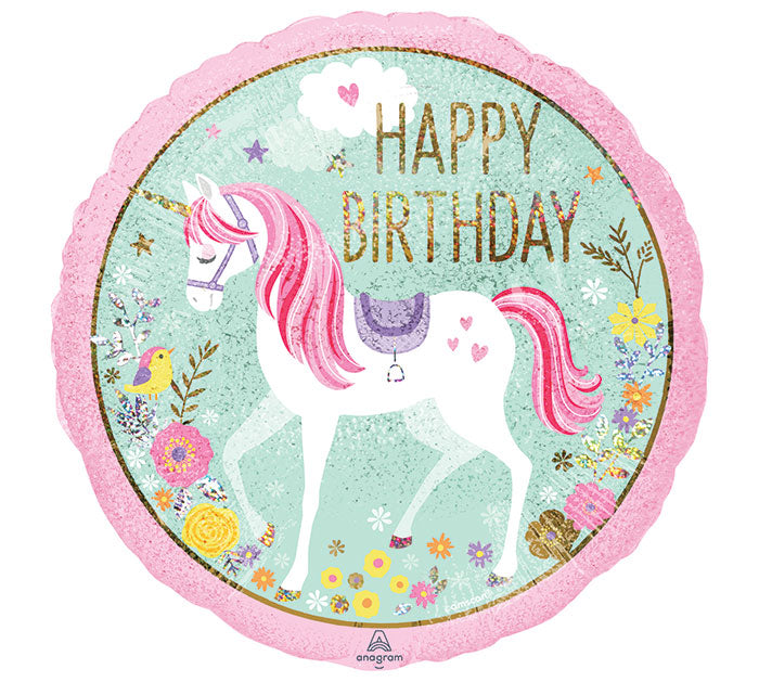 18" Happy Birthday Magical Unicorn (2-sided)