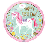 18" Happy Birthday Magical Unicorn (2-sided)