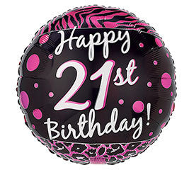 18" 21st Birthday Pink and Black