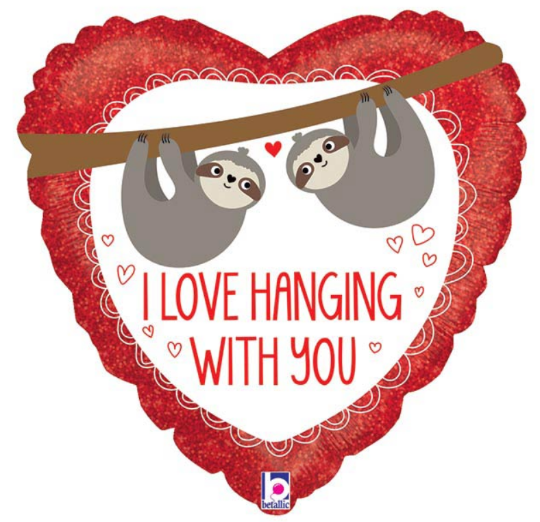 18" I Love Hanging With You Sloth Heart