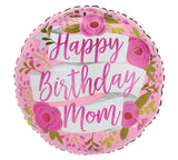 18" Happy Birthday Mom Banner & Pink Flowers