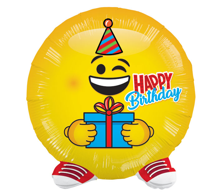 18" Happy Birthday Emoji Holding Gift